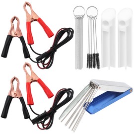 Swpeet 7 Pack Universal Flush Cleaner Adapter with Carburetor Carbon Dirt Jet Remove Cleaner Assortment Kit, Car Fuel Injector Cleaning Wires + Cleaning Needles + 5 Nylon Brushes Tool for Cleaning