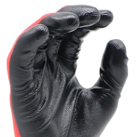 Durabull Work Gloves - 12 Pairs. Protective Safety Gloves For Working & General Use. Nitrile Coated With Secure Fit & Anti-Slip Grip. Heavy Duty, Oil Resistant Gloves - (NR1390, Size 11, Red).