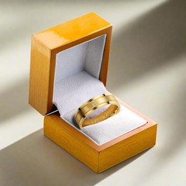 Willis Judd I Love You Mens Ring In Wooden Gift Box 7mm Gold Titanium Ring for Men Wedding Band Ring Mens Engagement Ring Groove Promise Ring Comfort Fit Size Z+5