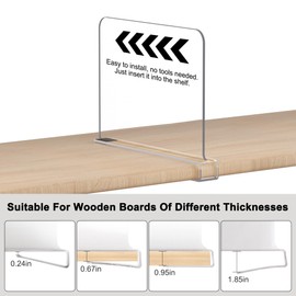 OKPOW Shelf Dividers for Closet Organization - 8" Tall X 12" Deep Acrylic Clear Sturdy Separators for Clothes Purse - Adjustable Removable Easy to Install Storage for Wood Cabinet Housewife 8 Pack