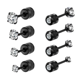 Flat Back Stud Earrings for Women - 6 Pairs Tiny Hypoallergenic Titanium Steel Screw FlatBack Earrings Set | Fashion Zirconia Cartilage Stud Earring Jewelry for Women Men Girls, Acrylic, No Gemstone