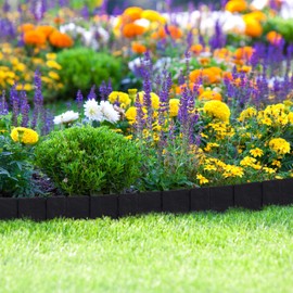 Relaxdays 10-Piece Flower Bed Surround, Stone Look, Lawn Edging for Plugging, Plastic, Black, 23 x 25 x 2 cm