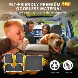 Powerty Floor Mat & Cargo Liner for Honda CRV 2023-2025 2026 (Include Hybrid), All Weather TPE Custom 1st & 2nd Row Floor Liner and Trunk (Upper Positon) Full Set Car Liners, Black