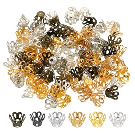 PATIKIL Flower Bead Caps, 100Pcs 6x5mm Hollow Metal Spacer Bead End Caps for Jewelry Making Earring Bracelets Necklace DIY Crafting, Multicolored