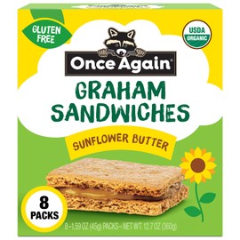 Once Again Sunflower Butter Graham Sandwiches - Gluten Free Snacks for Kids & Adults - Sandwich Crackers with Organic Sunflower Seed Butter - Vegan, Nut Free Snacks for Lunch & School, 8 Count