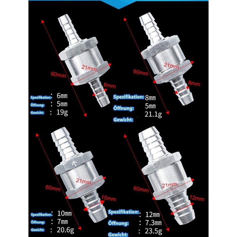 2 x fuel check valve, aluminium fuel check valve, check