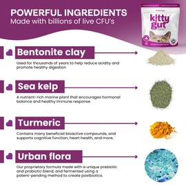 KittyGut 3-in-1 Organic Cat Probiotics & Postbiotic Supplement Powder- Made in USA-Probiotics for Cats Promote Gut Health and Cat Digestive Support, Diarrhea and Vomiting (60g)