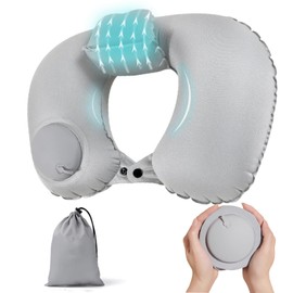 JEKYDOSD Neck Pillow, Pump Type, U Shape, Includes Headrest, Manual Press Type, Inflatable Neck Pillow, Lightweight Neck Rest with Pump, Portable Pillow, For Travel, Airplane, Office, Car, Etc.,