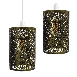 Metal Vintage Cage Style Lampshade - Industrial Metal Cage Light, DIY Ceiling Pendant Lights for Dining Room, Bedroom, Loft, Hallway (Brushed Brass, 2 Pack)