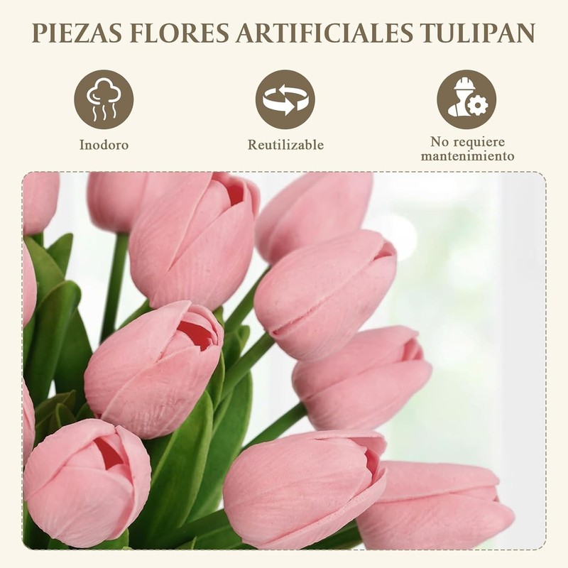 Tulipanes Artificiales, 24Pcs Flores Artificiales Decoracion Con Pegamento