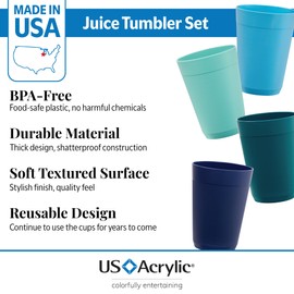 US Acrylic Newport 10 ounce Unbreakable Plastic Stackable Juice Tumblers in Coastal Colors | Set of 12 Drinking Cups | Reusable, BPA-free, Made in the USA, Top-rack Dishwasher and Microwave Safe