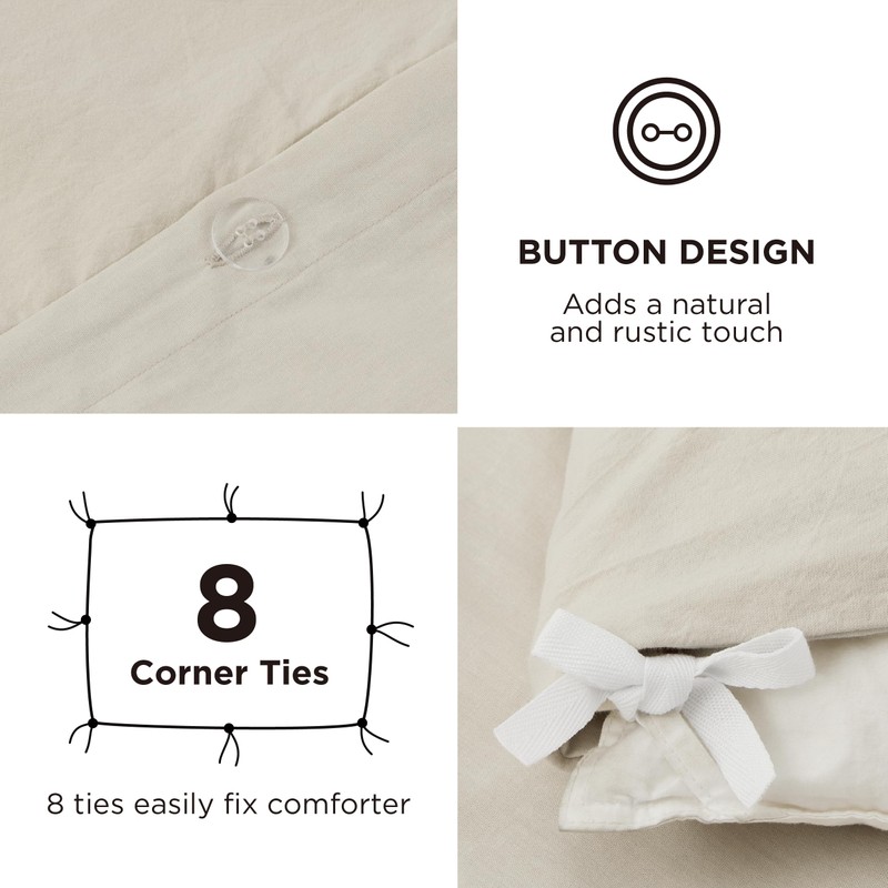 Bedsure Linen Duvet Cover King - Linen Cotton Blend Duvet