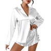Ekouaer Womens Satin Pajama Sets Long Sleeve Top and Shorts