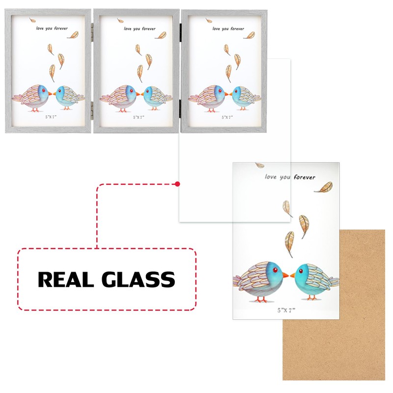 TOFOREVO 5x7 3 Picture Frame Triple Wooden Hinged Photo Frame