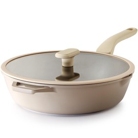 PRICUSIS Nonstick Deep Frying Pan with Glass Lid, 12 Inch (4.8 qt), 5X Durable Nonstick Sauté Pan, Scratch & Stain Resistant, PFOA Free, Induction Compatible, Dishwasher & Oven Safe, Natural Linen