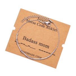 Inspirational Gifts for Mom Morse Code Ankle Bracelets for Women Dainty Mother's Thanksgiving Birthday Gift to Mom from Daughter Adjustable Stainless Steel Jewelry b**ss mom