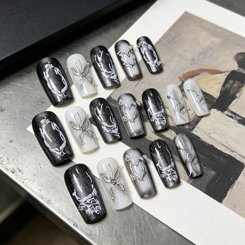 BABALAL Gothic Press On False Nails, Long Square Fake Nails,