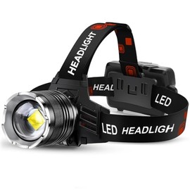LED Rechargeable Headlamp, Ultra-Bright Zoomable Head Lamp with 12 Modes & IPX7 Waterproof, USB-C Rechargeable, 0-125° Adjustable Head Light for Outdoor, Camping, Hard Hat
