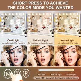 Kottova Kottova Large Vanity Mirror with Lights,24.4"x 21.2",Hollywood Vanity Makeup Mirror with 3 Color Lights, 17 LED, USB Charging Port,Detachable 10X Spot Mirror,Touch Control,White