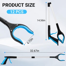 12PCS Ergonomic Reacher Grabber Pickup Tool with 360° Rotating Jaw – 32" Foldable Grabber Reacher Tool Heavy Duty, Garbage Trash Grabber Tool for Elderly/Home/Garden