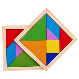 2 Rompecabezas Tangram para niños,7 Piezas Madera Tangram Puzzles Juego Juguetes - Colorido patrón Forma Montessori Rompecabezas Juguetes educativos  