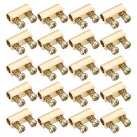 PATIKIL Steel Wire Rope Cable Clamp, 20 Pack M3 Double Hole Wire Rope Clips 3.0mm Line Hole with End Screw Stopper, Brass Tone