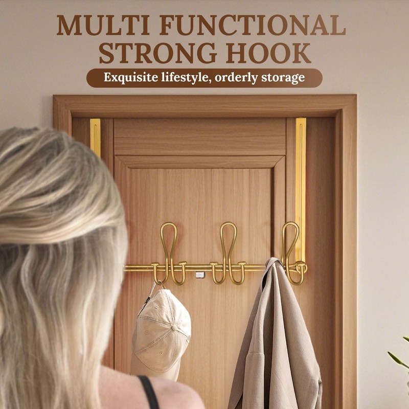 FantasHome Double Prong Over The Door Hook Rack with 12