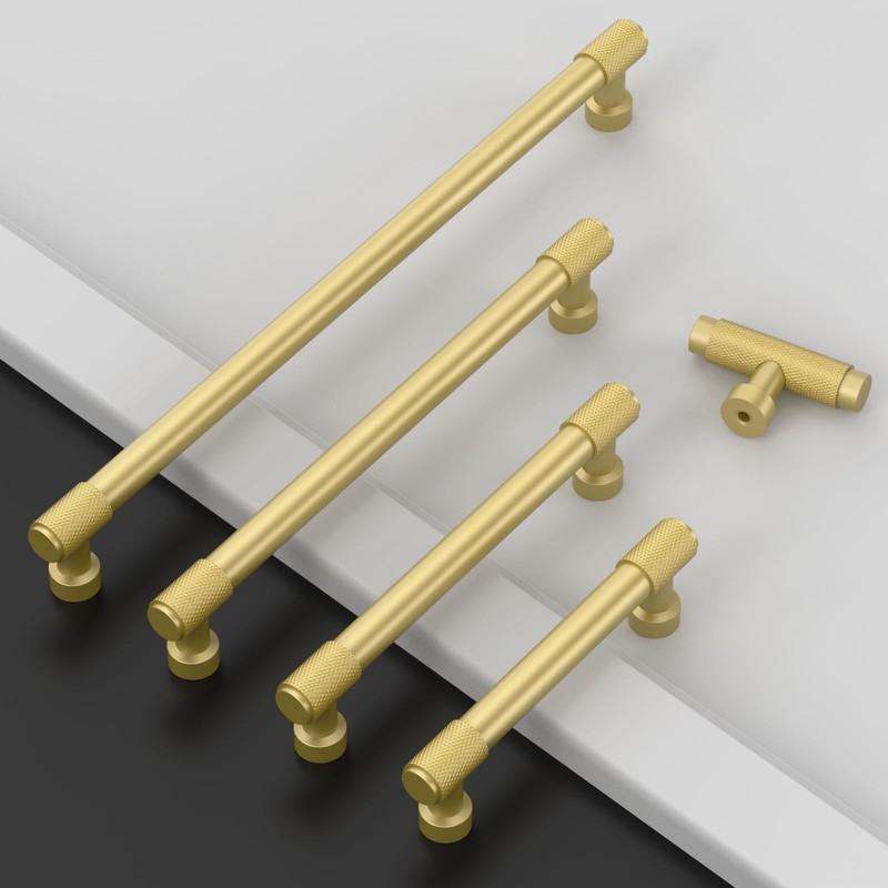 Amerdeco 10 Pack Brushed Gold Knurled Cabinet Pulls 10 Inch(254mm)
