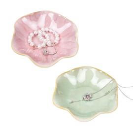 Trinket Dish Ceramic Jewellery Dish, Trinket Tray for Ring Earring, Key Tray Key Dish for Hallways Gifts for Women Her(Light Green, Pink)