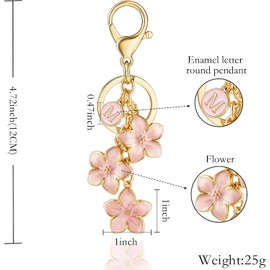 XGALBLA - Llavero con letra inicial de flor grande, color blanco, rosa/negro, para mujer, con dije de bolsa de flores, esmaltado, bolso de mano