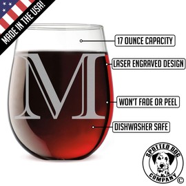 Monogram Etched 17oz Stemless Wine Glass (Letter M)