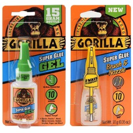 Gorilla Super Glue Gel 15g and Super Glue Brush & Nozzle 10g - Combo