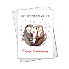The Cardtel Cute Otter Anniversary Card for Wife Husband, Love Pun Card for Girlfriend Boyfriend Fiance, Romantic Annniversary Card for her him, Otterly In Love with You (Otterly In Love)