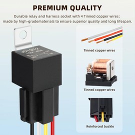 JD1912 Car Relay Harness 12V 40A 4 Pin SPST JD1914 12V 40A 12AWG 4Pin SPDT Harness Sockets with Color-Labeled Wires for Automotive Truck Van Motorcycle Boat (12V-4Pin, 2Set)