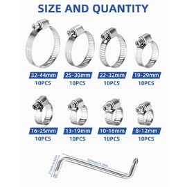 73 Piece Hose Clamp Set, Adjustable 6-38 mm Hose Clamp, Stainless Steel Pipe Clamps Assortment, 7 Sizes Hose Clamp for Water Pipe, Car Line, House Gas Pipe, Tank