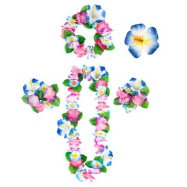 TaleMoon Hawaii Blumenkette,5Pcs Hawaii Kette Blumen Set,Blumen Haarklammer Blume Haarschmuck Armband Blumenkranz,Hawaiian Party Deko Outfit Damen für Poolparty Beachparty Karneval,Blau