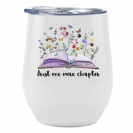 Onebttl Book Lovers Gifts For Women - Just One More Chapter - 12 oz/350 ml Stainless Steel Insulated Tumbler - Reading Gifts for Book Worm, Librarians, Readers and Literary Lover-(White