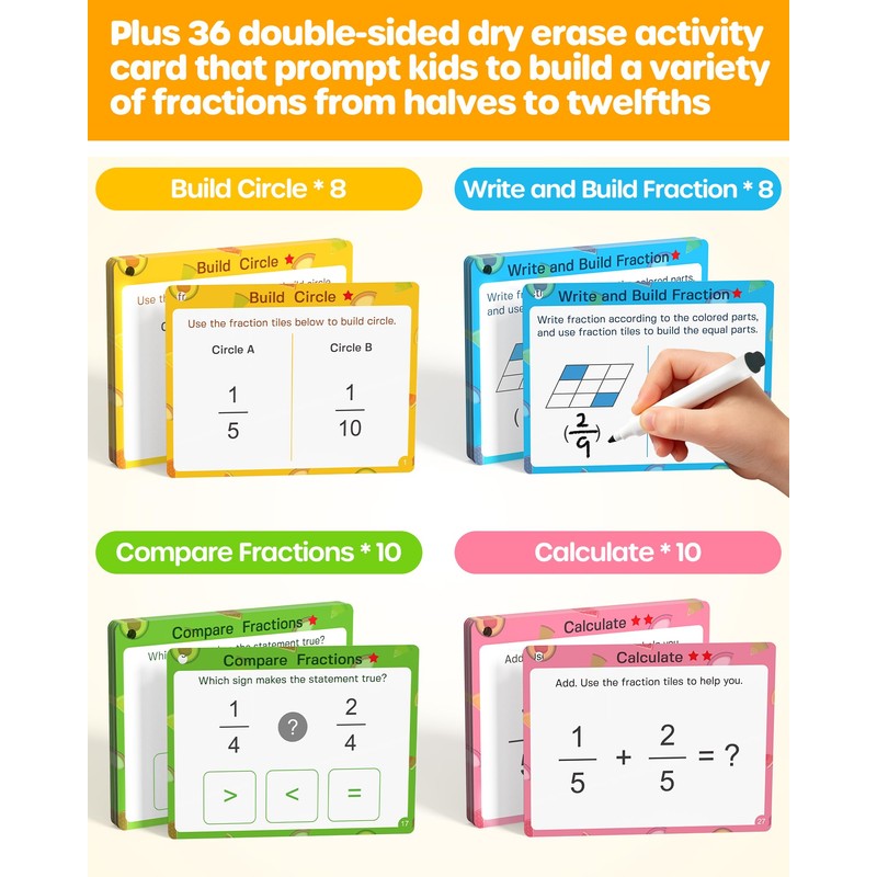 D-FantiX Wooden Fruit Fraction Manipulatives, Wood Fraction Tiles & Fraction