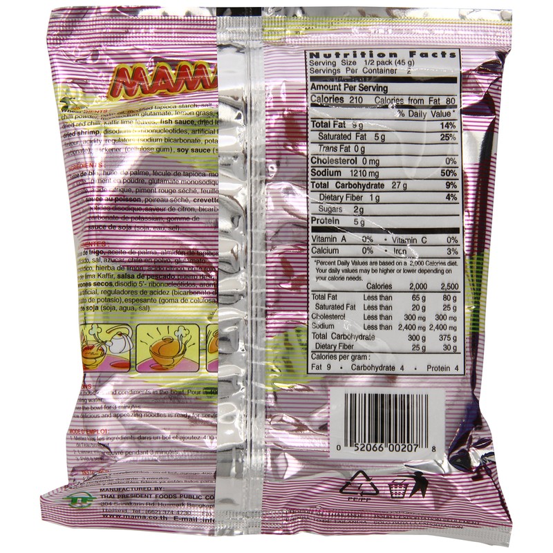 Mama Instant Noodle, Tom Yum Shrimp Spicy Flavor, 3.17 Ounce