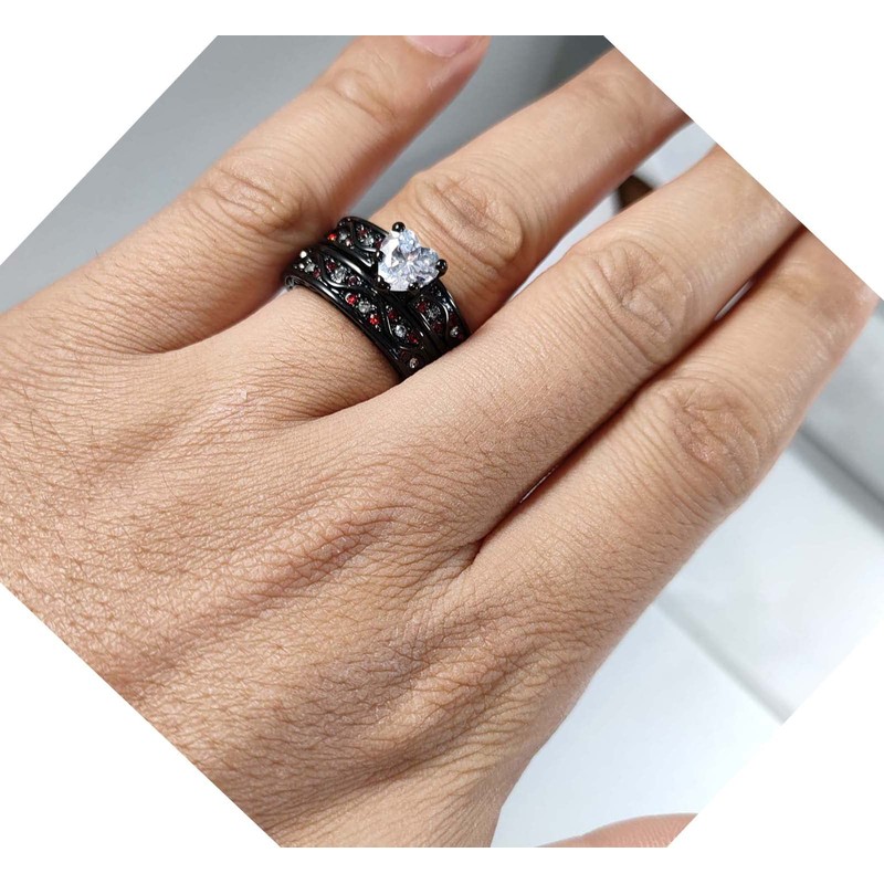 ringcolor Couple Rings Black and Red His and Her Rings