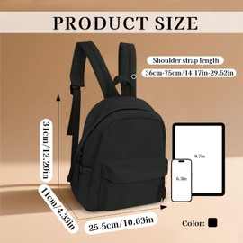 AdiStylinno Women’s Small Backpack, Ladies Lightweight Corduroy Backpack, Casual Multi Compartments Travel Daypack Purse (Black)