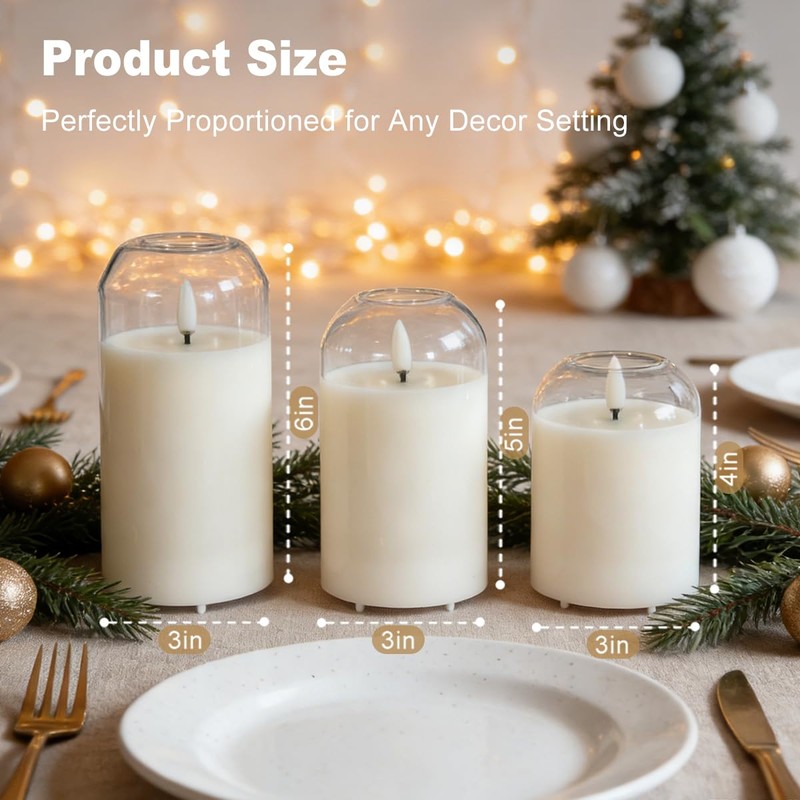 LEDHOLYT Rechargeable Glass Jar Flameless Candles, Realistic Flickering LED Pillar