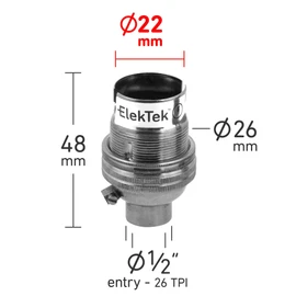 ElekTek Lamp Holder Un-Switched Bayonet Cap B22 Half Inch Entry with Shade Ring Nickel