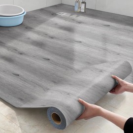 Chejiaye Luxury Thicken Wood Grain Peel and Stick Floor Tiles 17.72 "Wx393.7 L Self-Adhesive Vinyl Flooring Roll - DIY Easy for Wall and Floor,Hard Surface/Waterproof/Anti Slip/Anti Dent (Light Grey)