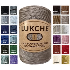 Lukche 3mm Premium Polyester Macrame Cord (147 Yards), (8.82 Oz) 100% Polypropylene Macrame Rope, Colorful Yarn Crochet Macrame Bag Craft for Wall Hangers, Bottom Plates, Carpets (Latte 1)