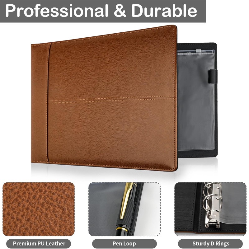 Professional 7 Ring Business Checkbook Binder, Premium PU Leather Organizer