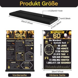 CHMMY 60th Birthday Gift, 60th Birthday Decoration Women Men, Double Print Black Gold Back in 1964 Birthday Poster, Acrylic Table Sign with Stand, 60th Birthday Gift Party Accessories Decor