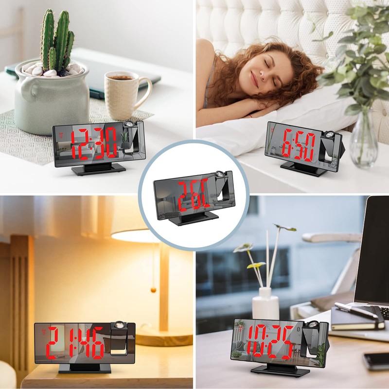 Upgraded Projection Alarm Clock, 4-Level Dimmer, 7.8" Large Screen, Snooze