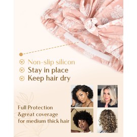 Yanibest Shower Cap for Women Reusable Waterproof, Adjustable Non-Slip Shower Hair Cap, Washable Bath Hat for Long Hair