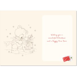 doodlecards House To House Christmas Card Cute Bear at Post Box Medium Size Christmas Card for House To House with Plain Envelope